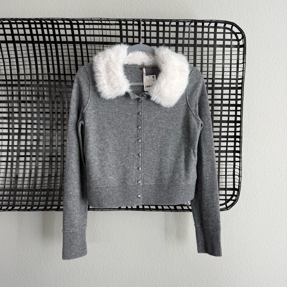Free people Nocturnal Faux Fur Collar Cardi